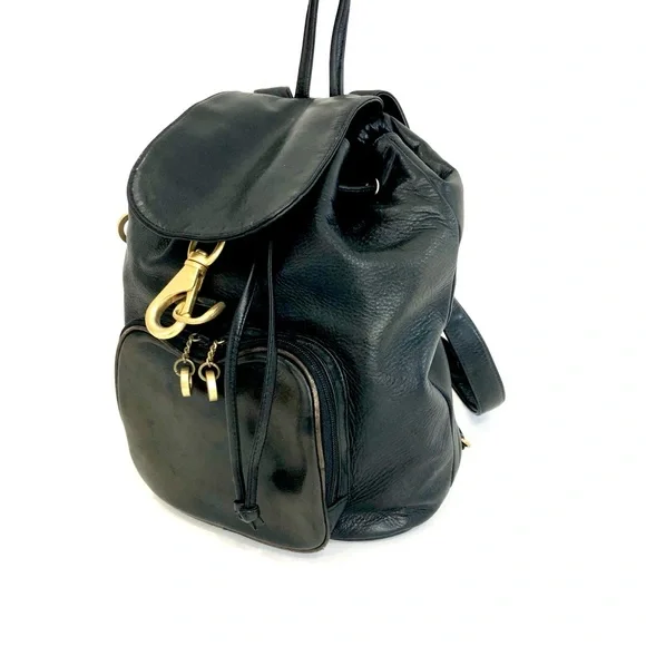 Black Leather Backpack with Gold Hardware - Picture 1 of 4
